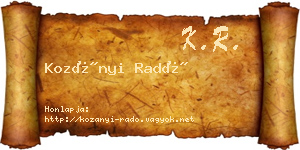 Kozányi Radó névjegykártya